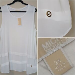Michael Kors Top Plus Sz 2X White Tunic Tank Mixed Layered Chiffon Hem NWT $79